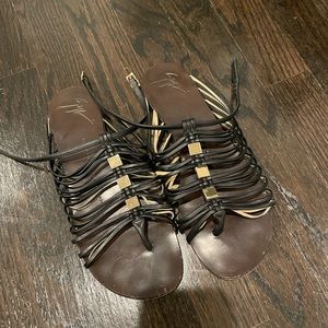 Giuseppe Zanotti size 37 black and gold gladiator sandals